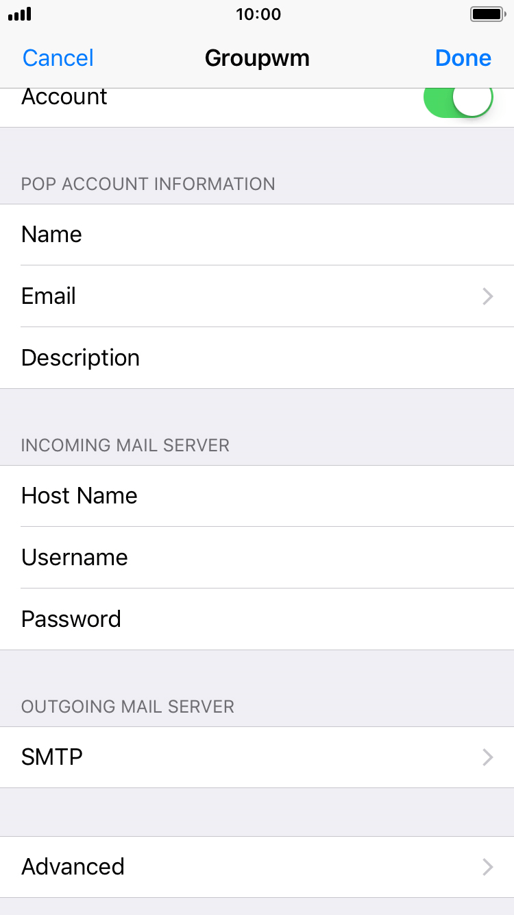 pop3 settings