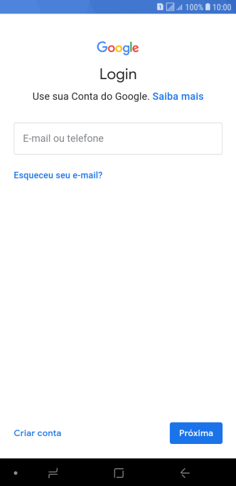 Se você não tiver uma conta Google, deve pressionar Criar conta, e seguir as instruções da tela para criar uma conta. Se você não tiver uma conta Google, deve pressionar Criar conta, e seguir as instruções da tela para criar uma conta.