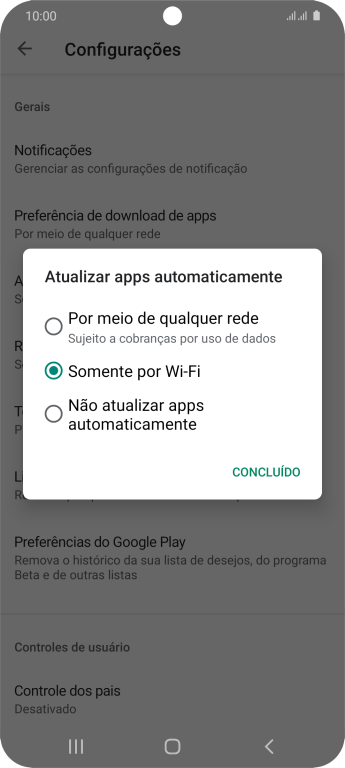 Para ativar a atualização automática de apps via rede celular, você deve pressionar Por meio de qualquer rede. Para ativar a atualização automática de apps via rede celular, você deve pressionar Por meio de qualquer rede.