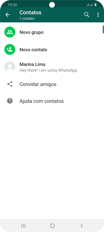 Pressione o ícone de busca, e digite as primeiras letras do nome do contato. Pressione o ícone de busca, e digite as primeiras letras do nome do contato.