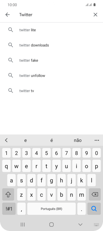 Digite Twitter e pressione o ícone de busca. Digite Twitter e pressione o ícone de busca.