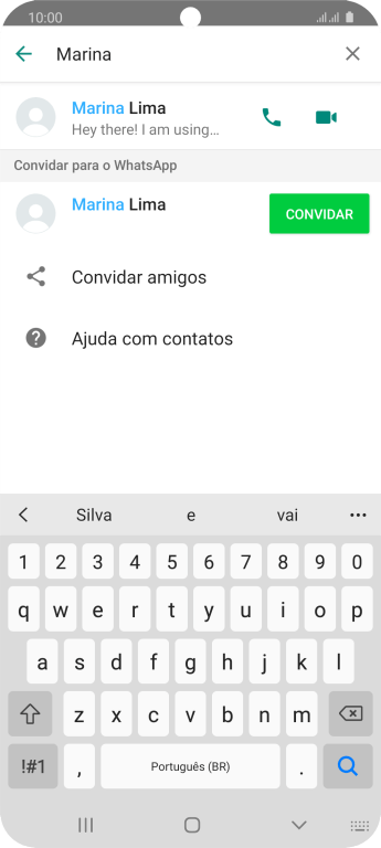 Pressione o ícone de chamada de voz para realizar uma chamada de voz para o contato. Pressione o ícone de chamada de voz para realizar uma chamada de voz para o contato.