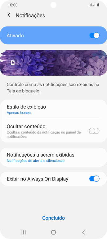 Pressione os indicadores ao lado das configurações desejadas para ativá-las ou desativá-las. Pressione os indicadores ao lado das configurações desejadas para ativá-las ou desativá-las.