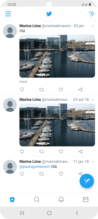 Pressione o ícone de novo tweet. Pressione o ícone de novo tweet.