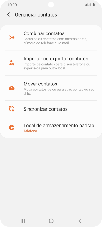 Pressione Importar ou exportar contatos. Pressione Importar ou exportar contatos.