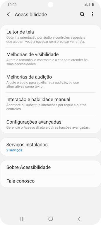 Pressione Serviços instalados. Pressione Serviços instalados.