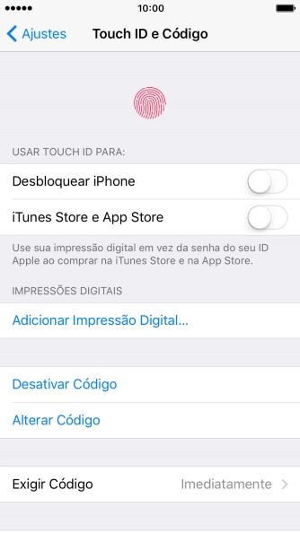 Pressione Desativar Código, e digite o código de bloqueio do celular. Pressione Desativar Código, e digite o código de bloqueio do celular.