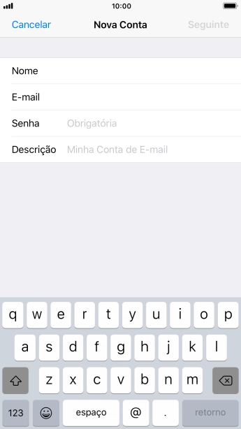 Pressione Senha e digite a senha da sua conta e-mail. Pressione Senha e digite a senha da sua conta e-mail.