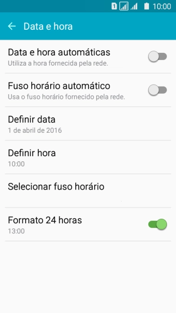 Pressione Data e hora automáticas para ativar a função. Pressione Data e hora automáticas para ativar a função.