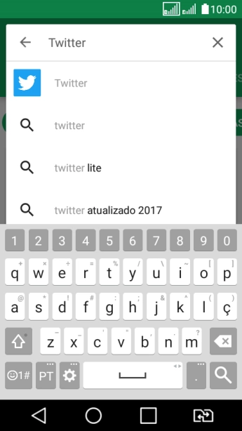 Digite Twitter e pressione o ícone de busca. Digite Twitter e pressione o ícone de busca.