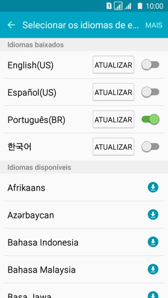 Pressione o idioma desejado para adicioná-lo. Pressione o idioma desejado para adicioná-lo.