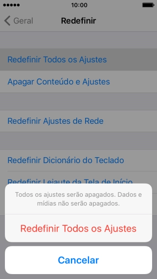 Pressione Redefinir Todos os Ajustes. Pressione Redefinir Todos os Ajustes.