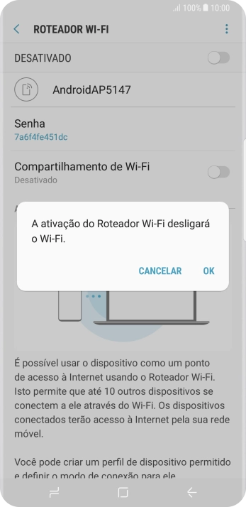 Se o Wi-Fi estiver ativado você deve pressionar OK. Se o Wi-Fi estiver ativado você deve pressionar OK.