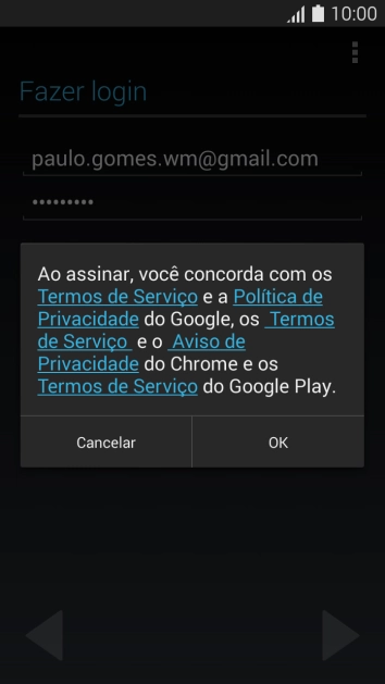 Pressione OK, e siga as indicações da tela para selecionar as configurações da sua conta Google. Pressione OK, e siga as indicações da tela para selecionar as configurações da sua conta Google.