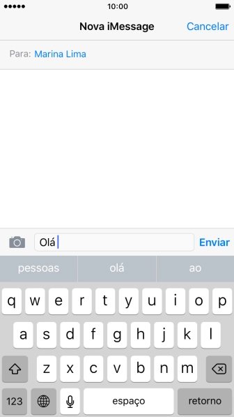 Pressione Enviar, quando você terminar de digitar sua iMessage. Pressione Enviar, quando você terminar de digitar sua iMessage.