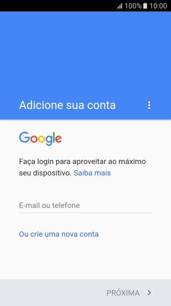 Se você não tiver uma conta Google, deve pressionar Ou crie uma nova conta, e seguir as instruções da tela para instalar uma conta. Se você não tiver uma conta Google, deve pressionar Ou crie uma nova conta, e seguir as instruções da tela para instalar uma conta.