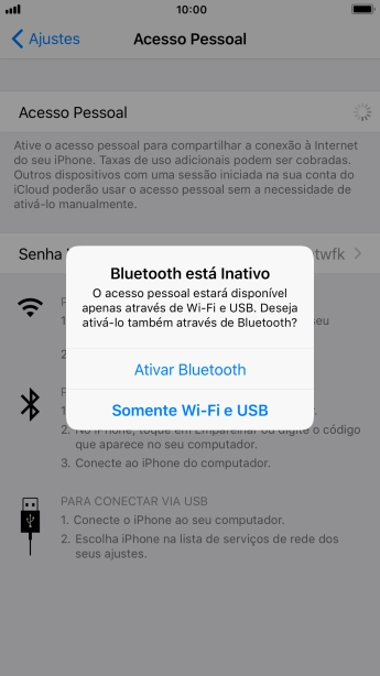 Se o Wi-Fi estiver ativado você deve pressionar Somente Wi-Fi e USB. Se o Wi-Fi estiver ativado você deve pressionar Somente Wi-Fi e USB.