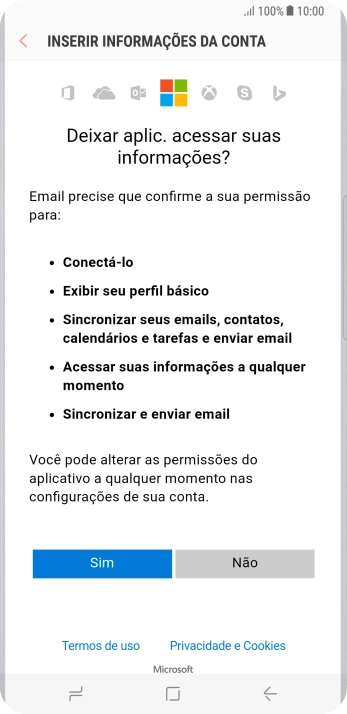 Se a tela mostrar essa imagem, sua conta foi reconhecida e configurada automaticamente. Siga as instruções da tela para inserir mais informações e finalizar a configuração. Se a tela mostrar essa imagem, sua conta foi reconhecida e configurada automaticamente. Siga as instruções da tela para inserir mais informações e finalizar a configuração.