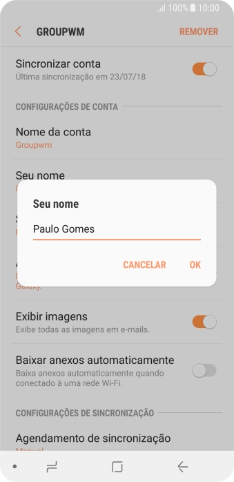Digite o nome do remetente, e pressione OK. Digite o nome do remetente, e pressione OK.
