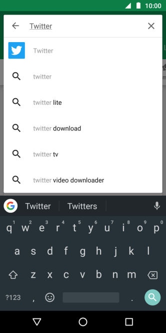Digite Twitter e pressione o ícone de busca. Digite Twitter e pressione o ícone de busca.