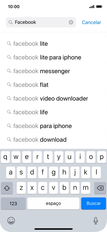 Digite Facebook, e pressione Buscar. Digite Facebook, e pressione Buscar.