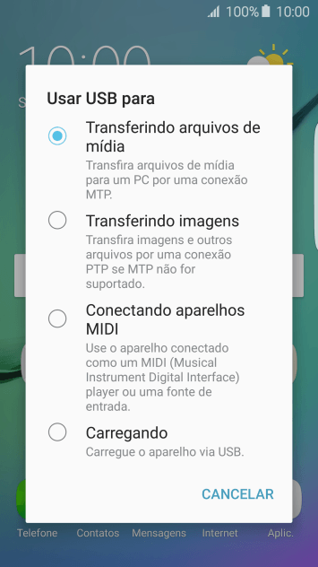 Pressione Transferindo arquivos de mídia para ativar a função. Pressione Transferindo arquivos de mídia para ativar a função.