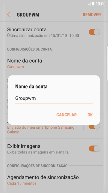 Digite o nome da conta de e-mail, e pressione OK. Digite o nome da conta de e-mail, e pressione OK.