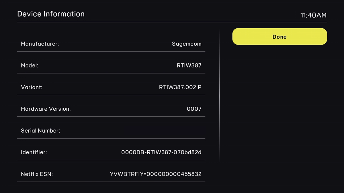 The set-top box information is displayed. The set-top box information is displayed.