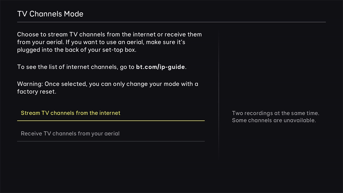 Highlight the required setting. Highlight the required setting.