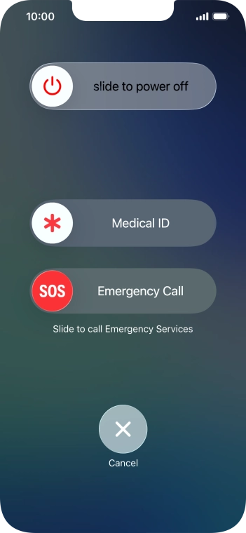 Press and drag the power off icon right. Press and drag the power off icon right.