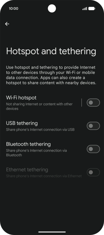 Press Wi-Fi hotspot. Press Wi-Fi hotspot.