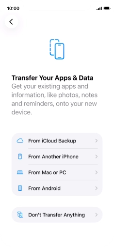 You can transfer content from an Android phone when your phone is activated for the first time and after a factory reset. When this screen is displayed, your phone is ready to transfer content from an Android phone. You can transfer content from an Android phone when your phone is activated for the first time and after a factory reset. When this screen is displayed, your phone is ready to transfer content from an Android phone.