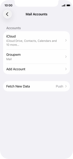 Press the name of the email account you've just set up. Press the name of the email account you've just set up.