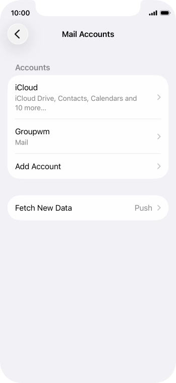 Press the name of the email account you've just set up. Press the name of the email account you've just set up.