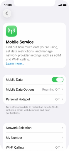 Press Mobile Data Options. Press Mobile Data Options.