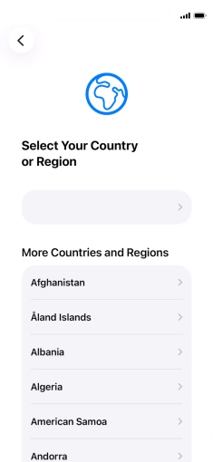 Press the required country or area. Press the required country or area.