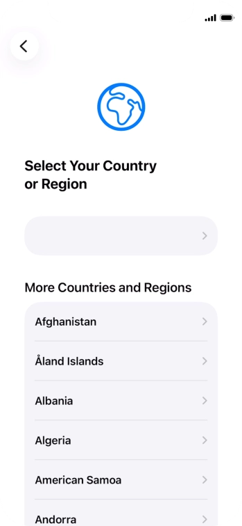 Press the required country or area. Press the required country or area.
