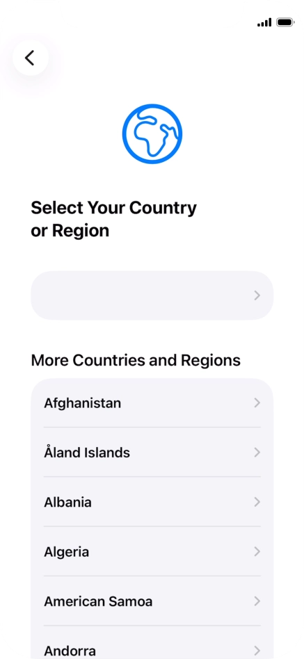 Press the required country or area. Press the required country or area.