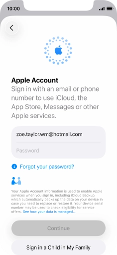 Press Password and key in the password for your Apple Account. Press Password and key in the password for your Apple Account.