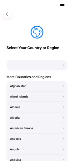 Press the required country or area. Press the required country or area.