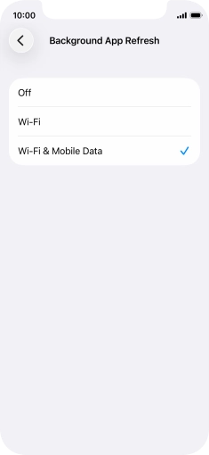 To turn off background refresh of apps, press Off. To turn off background refresh of apps, press Off.