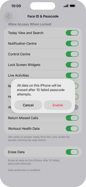 If you turn on the function, press Enable. If you turn on the function, press Enable.