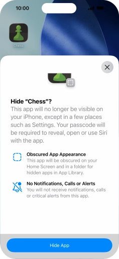 Press Hide App. Press Hide App.