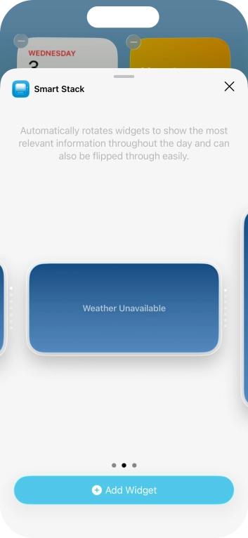 Slide your finger right or left on the screen to select the required widget size. Slide your finger right or left on the screen to select the required widget size.