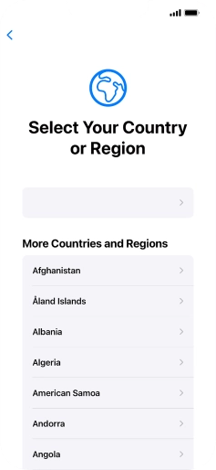 Press the required country or area. Press the required country or area.