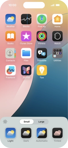 Press the required setting to select the size of app icons on the home screen. Press the required setting to select the size of app icons on the home screen.