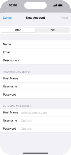 Press Host Name and key in the name of your email provider's outgoing server. Press Host Name and key in the name of your email provider's outgoing server.