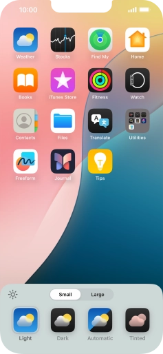 Press the required setting to select the size of app icons on the home screen. Press the required setting to select the size of app icons on the home screen.