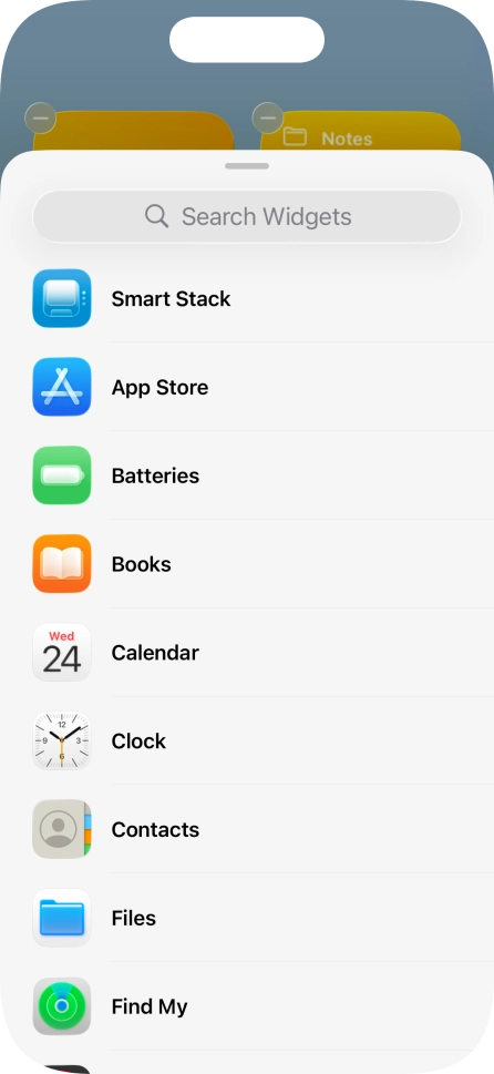 Press the required widget. Press the required widget.