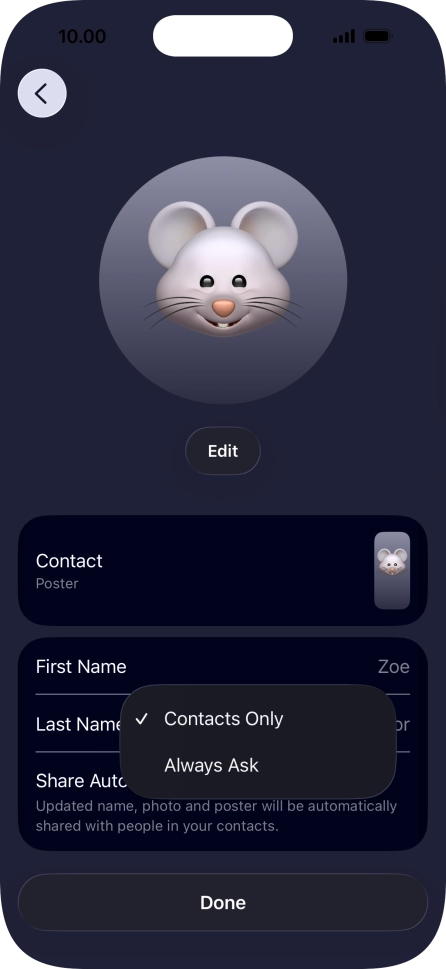 Press the required setting. Press the required setting.